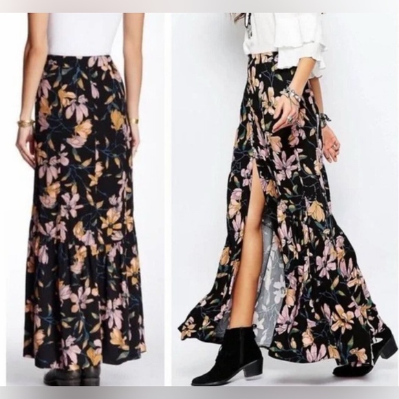 Free People Dresses & Skirts - NWT Free People Lisa Crepe Floral Black Maxi Skirt-Size 6